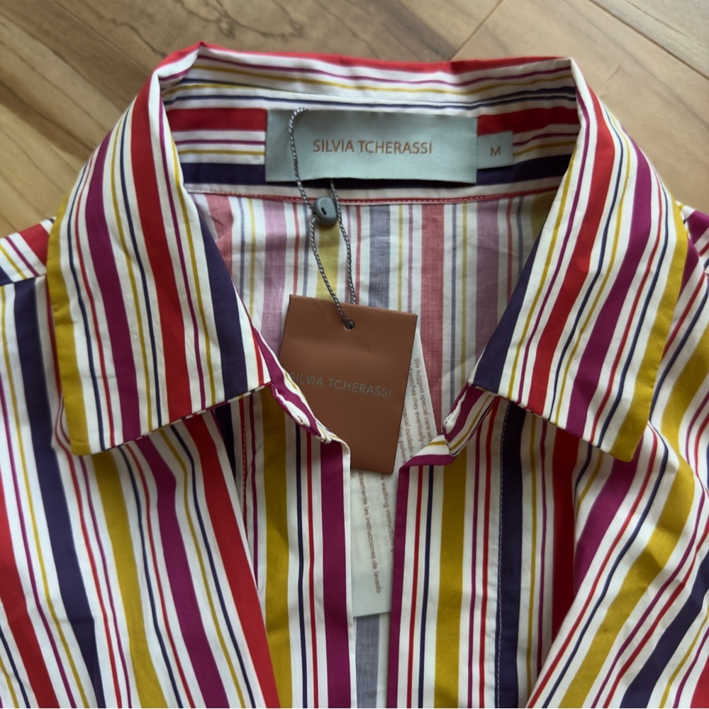 NWT Silvia Tcherassi Roopal midi-dress cotton bow stripe Anthropologie miosotis - Picture 8 of 16